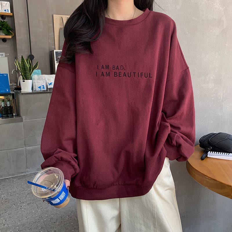 Loose Fit Long Sleeve Sweatshirt Women's Fashion Korean Hong Kong Style Simple Letter Student Top Thin Autumn 2024 Polyester