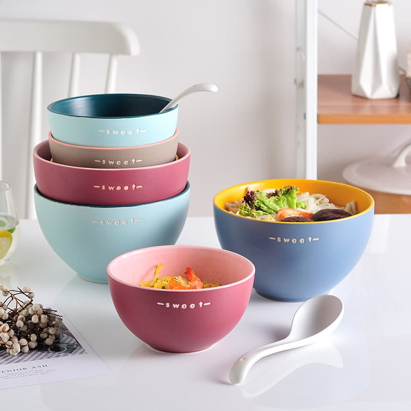 Round Ceramic Noodle Bowl for Home Use, Hotel Matte Rice Bowl, Salad Bowl, Cereal Bowl, Soup Bowl, Breakfast Bowl