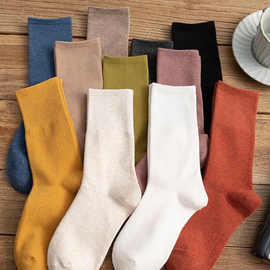 【Bulk Discount】Women's Mid-Calf Socks, Ins Style, Thin, Autumn/Winter, Japanese Solid Color, Long Tube, High-Top, Polyester-Cotton