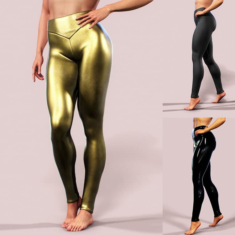 Wish Amazon Style Shiny Leather Capri Leggings, Autumn/Winter Faux Leather Women's Pants, Stretch Front and Back V-Waist Skinny Pants
