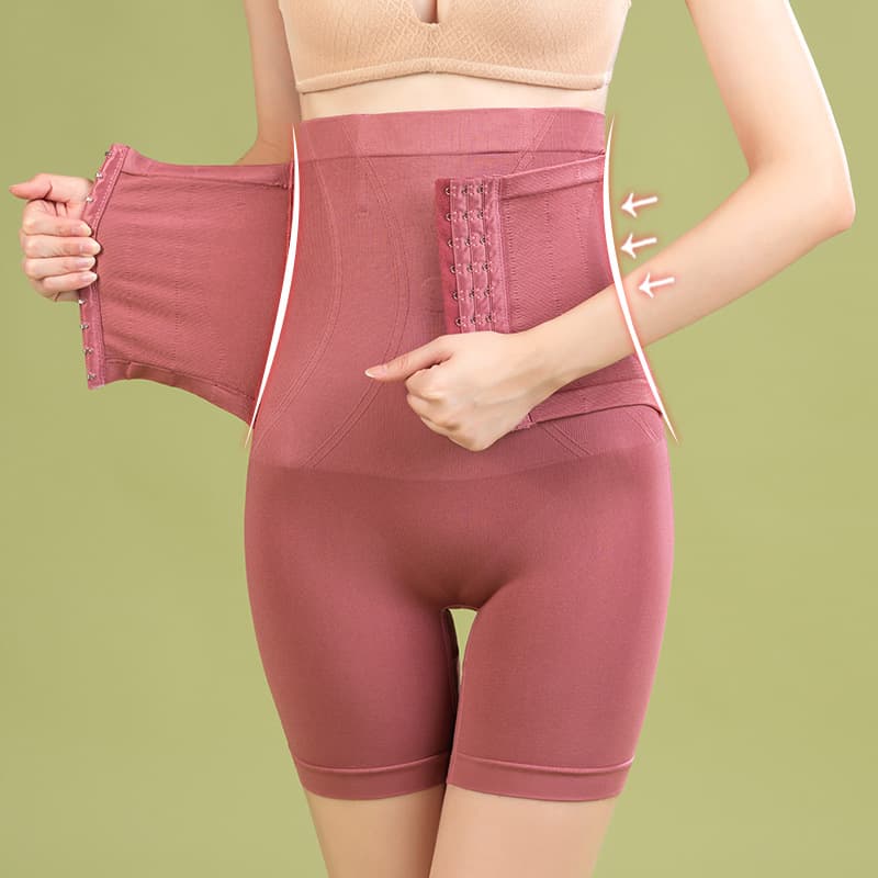 Seamless high-waist tummy control pants with button panels, steel bone anti-roll honeycomb shaping tummy control boxer safety shorts for women