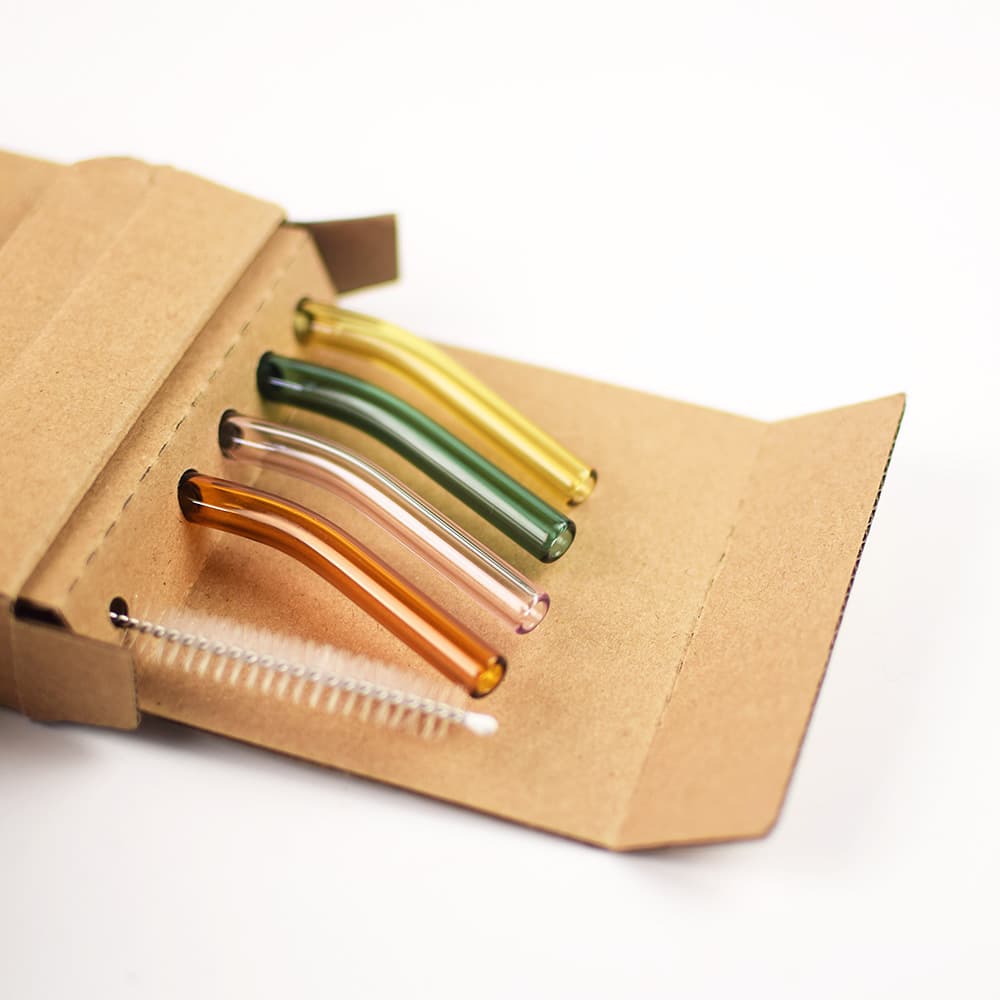 Wholesale Colorful Heat-Resistant Eco-Friendly Milk Beverage Straight and Bent Glass Straw Set