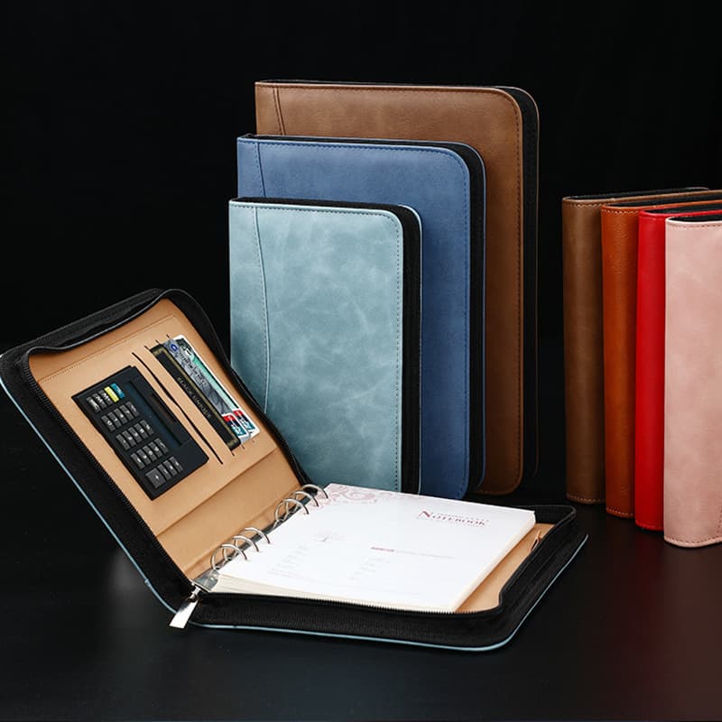 Business Computer PU Leather A6 Notebook A5 Notepad Multifunctional Journal Zipper Bag Set Custom Logo