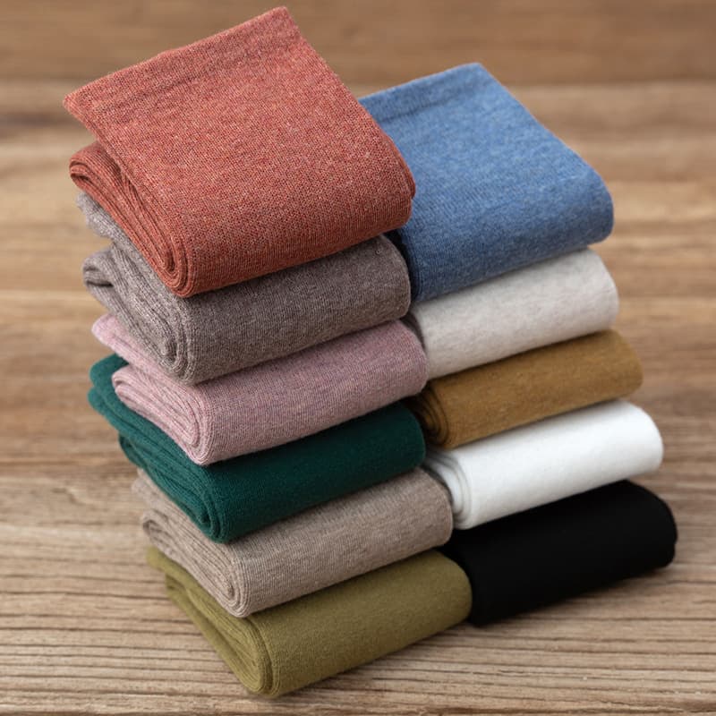 Zhuji Hosiery Women's Mid-Calf Autumn Winter Stacking Socks, Japanese Style Mid-Calf Socks, Solid Color Double-Needle Fashion Socks