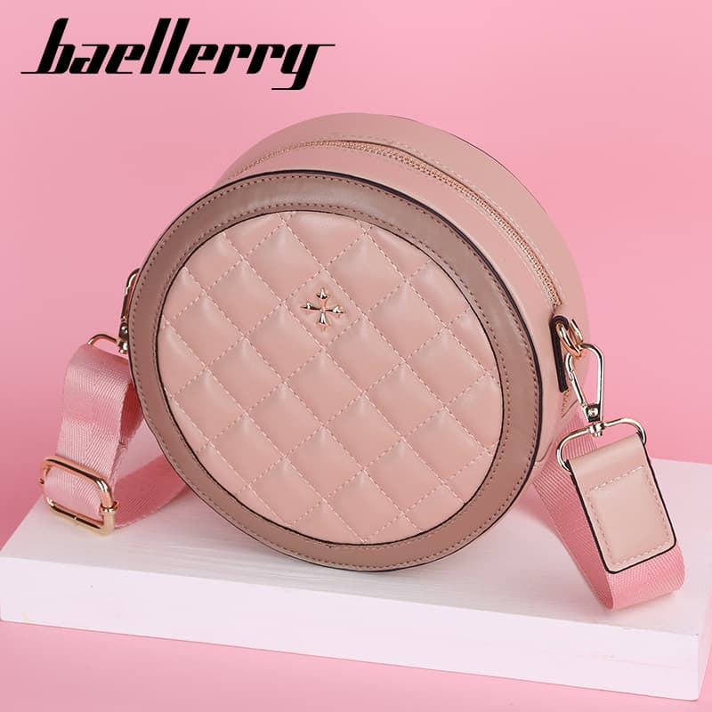 Baellerry Large Capacity Plaid round Zipper Women's Crossbody Bag Fashionable Shoulder Bag Fresh Sweet Style PU Synthetic Leather