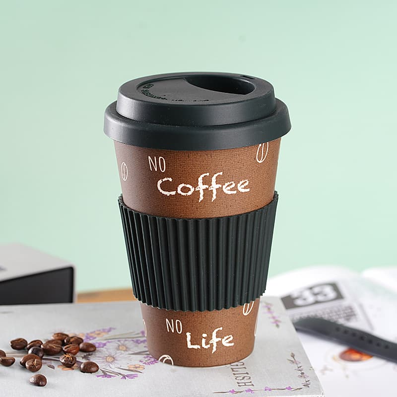 Cross-border 470ml bamboo fiber coffee cup, insulated and biodegradable, couple mug with decal, gift cup, handy