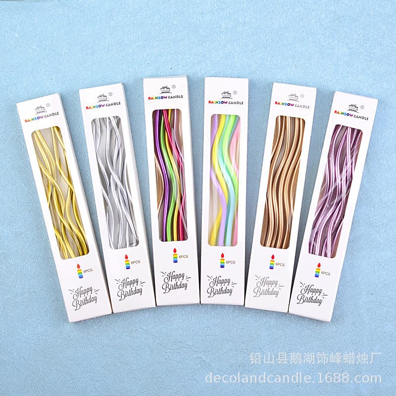 Wholesale Gold Curved Birthday Candles 6-Piece Set Gold Rose Gold Champagne Gold Smokeless Birthday Cake Candles