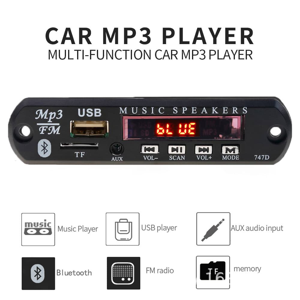 Car Bluetooth MP3 Decoder Board Module DIY Stereo Dual Channel FM Radio Cigarette Lighter Power Amplifier Board for Car