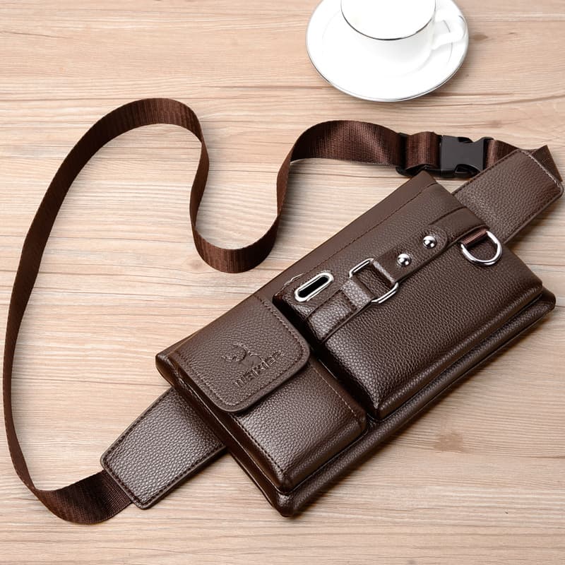 Fashionable Men's Sports Waist Bag Multifunctional Outdoor Phone Bag PU Leather Crossbody For Cycling