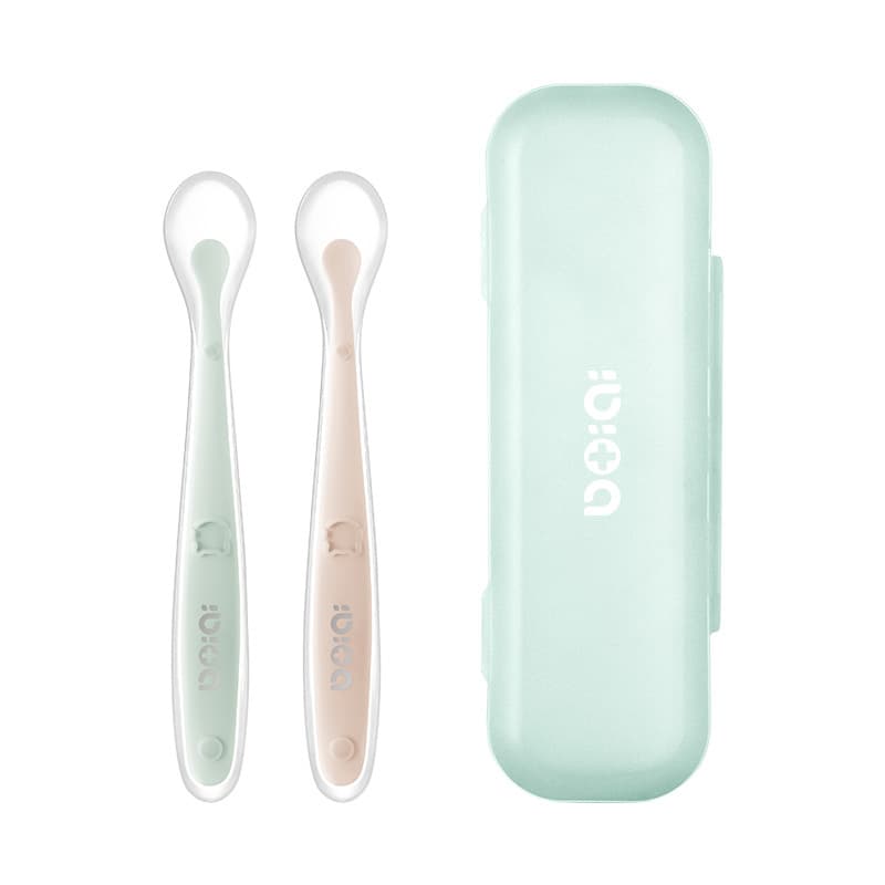 Children's silicone soft plastic spoon set Newborn baby training food feeding tableware Temperature-sensitive rubber coating