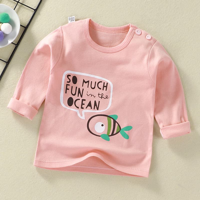 Children's Long-Sleeve T-Shirt Base Layer Autumn Pure Cotton Baby New Style Boys Girls Toddler Base Layer Top Kids Clothing