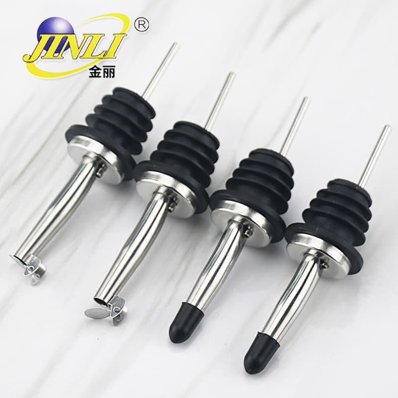 Shuanglong Factory Stainless Steel Wine Pourer Spout with High Cap and Small Black Cap, Customizable Gold Color