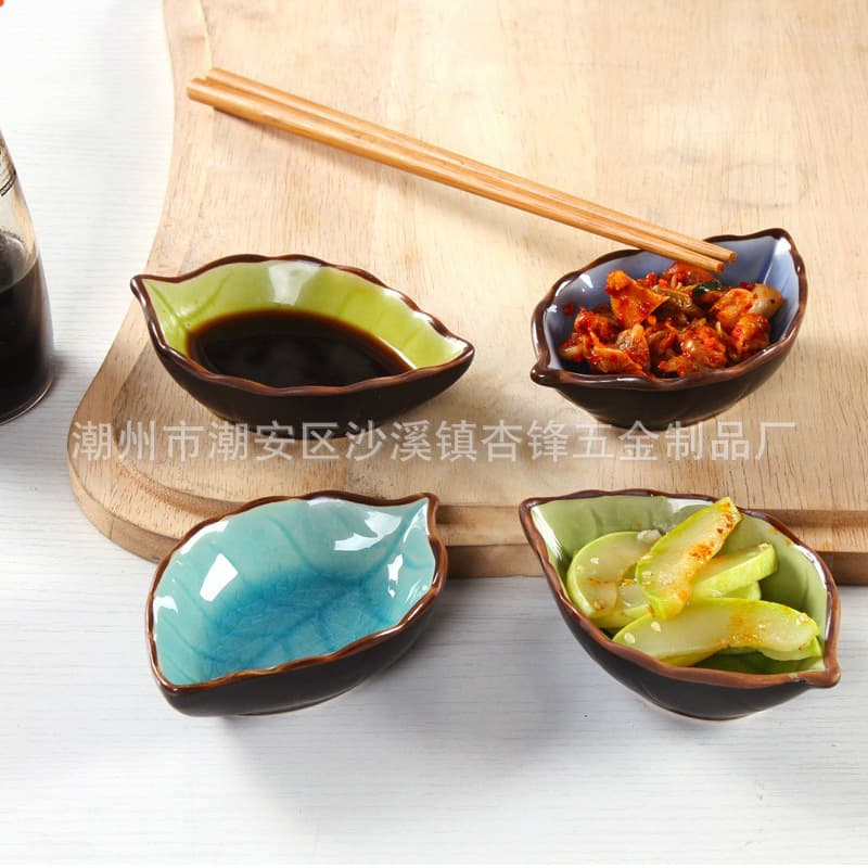 Creative ice-cracked glaze leaf ceramic seasoning soy sauce vinegar small saucer small fruit platter small dish dish