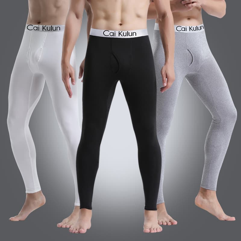 Warm Pants Men's Autumn/Winter New Solid Color Base Layer, Fleece-Lined Thickened Slim Young Men's Heating Warm Pants