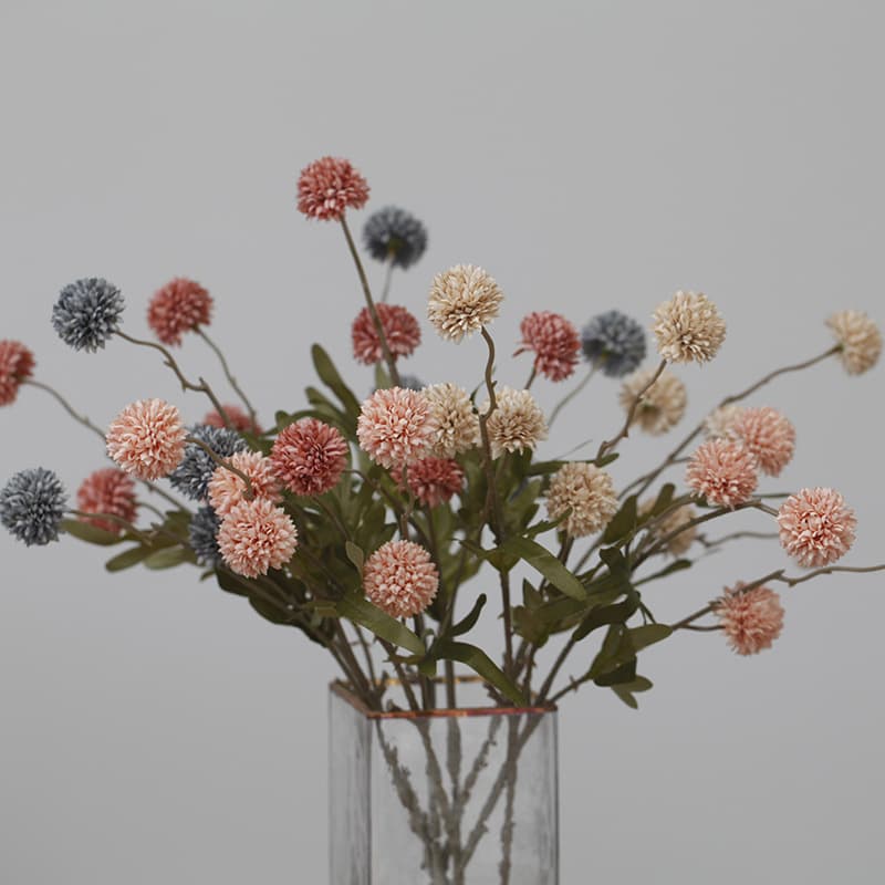 Xiangcun Nuanshu Autumn Vintage Simulation Silk Flower 5-Head Dandelion Ball Bouquet Chrysanthemum Pompom