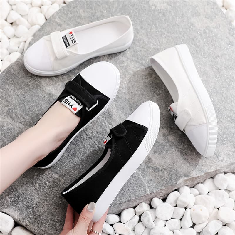 2025 Spring New White Canvas Women's Shoes, Korean Style Versatile Breathable Low-Cut Casual Slip-On Cloth Shoes