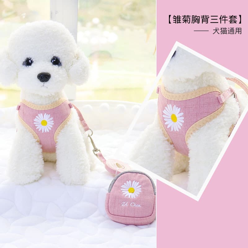 Solid Color Embroidered Dog Leash Chest Strap Teddy Bichon Pet Dog Leash Chain Pet Supplies