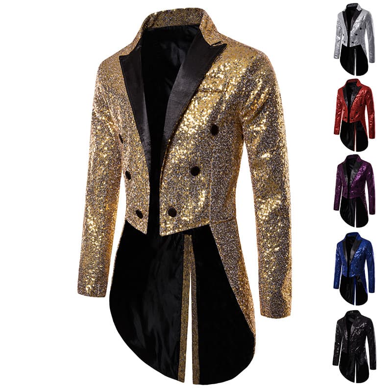 Amazon Cross-border Men's Tuxedo Banquet Nightclub Performance Sequin Fashion Design Men's Suit