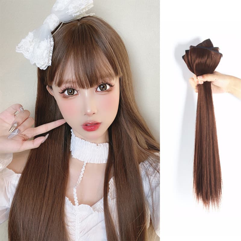 Wig piece for women one-piece long straight hair two-clip hair extension piece invisible lengthening and thickening hair volume patch factory wholesale