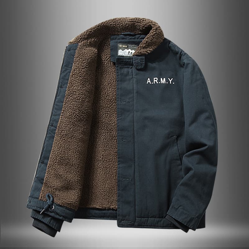 Men's Short Lamb Wool Jacket Winter Thickened Fur Collar Fleece-Lined Workwear Pilot Jacket Cotton Coat Lamb Wool Garment