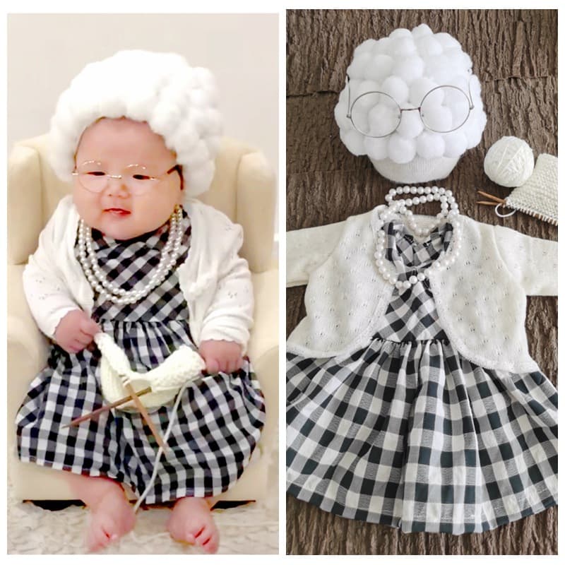 Newborn 100 Days First Birthday Grandma Outfit Children Photography Costume Baby Theme Clothing New 100 Days Photo