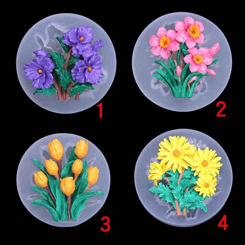 DIY Assorted Flowers Tulip Sunflower Cosmos Fondant Silicone Mold DIY Cake Decoration Resin Accessories