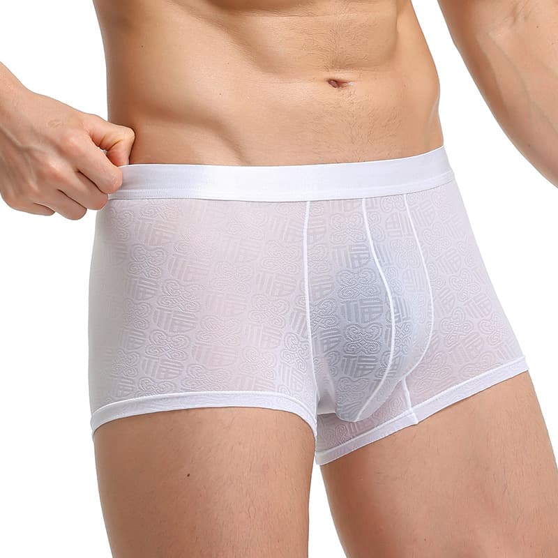Men's Boxer Briefs Lucky Word Jacquard Nylon Breathable U-Shaped Pouch Thin Sexy Men's Underwear Factory Wholesale