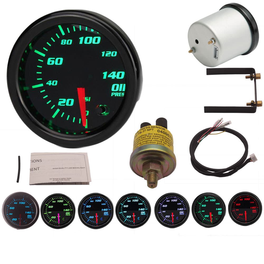 Car Modification Parts Pointer 2" 52mm Car Universal LED Oil Pressure Gauge Automatic Instrument