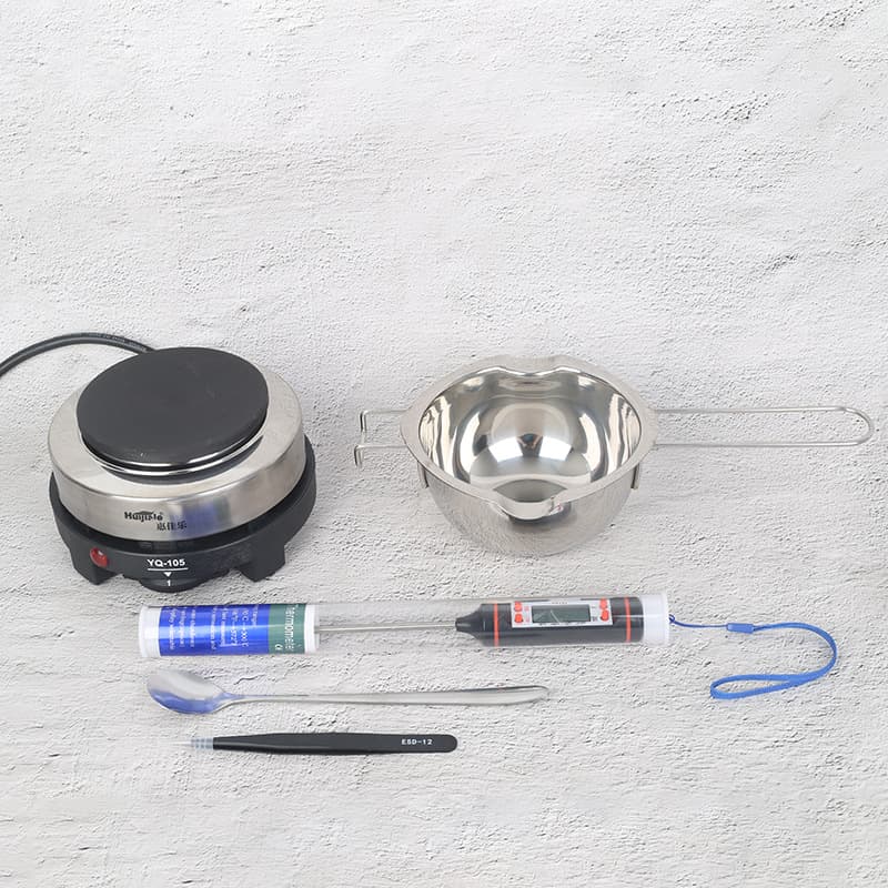 Handmade Aromatherapy Wax Warmer, Stainless Steel Pot Thermometer for Candle Making, Wick Centering Tweezers Tool
