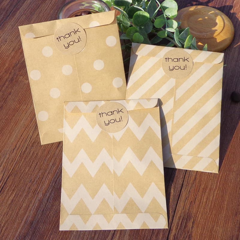 Kraft paper small paper bags, polka dot, striped, wavy, blank, 4 designs. Postcard, greeting card, gift, letter storage bag.