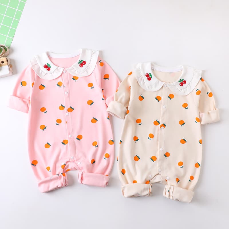 Autumn Baby Girl Long Sleeve Onesie Apple Cherry Design Crawler Suit Cotton Comfortable Soft Newborn Infant Romper Outfit