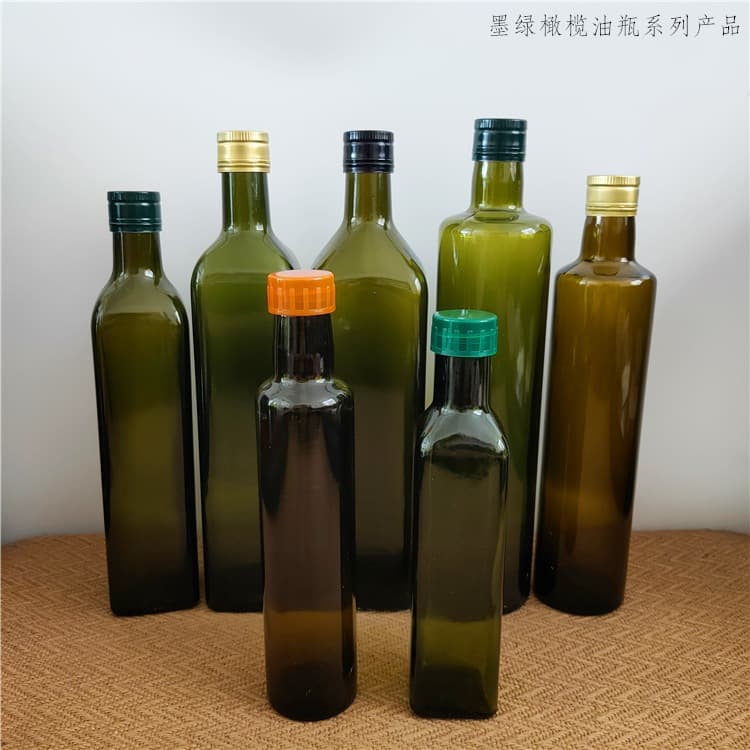 250ml 500ml 750ml Square Dark Green Olive Oil Bottle Round Tea Flaxseed Oil Enzyme Bottle Wholesale