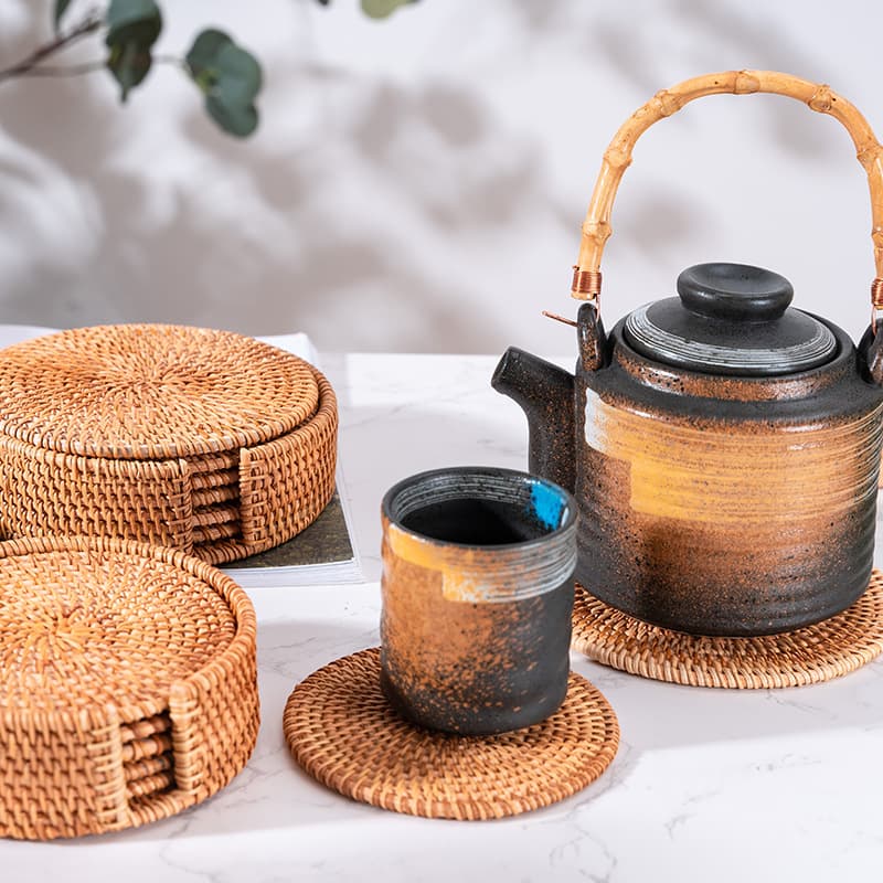 Handmade Autumn Vine Vietnamese Woven Mat Kung Fu Tea Anti-Scald Cup Coaster Pot Coaster Heat Insulation Mat Wooden Storage Tea Set Accessories