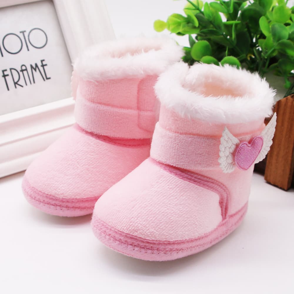 Baby Shoes for 0-1 Year Newborn High-Top Solid Color Snow Boots, Turn-Down Cuff Non-Slip Fleece-Lined Thick Cotton Shoes