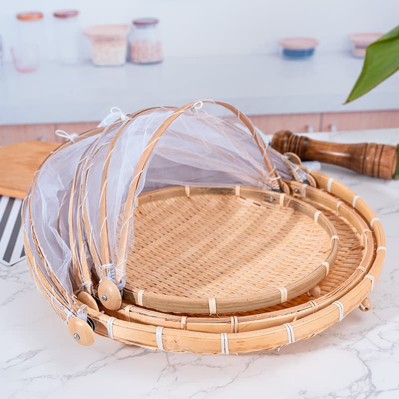 Home Use Anti-insect Bamboo Woven Drying Basket Gauze Net Cover Household Items Bamboo Mesh Sieve Basket