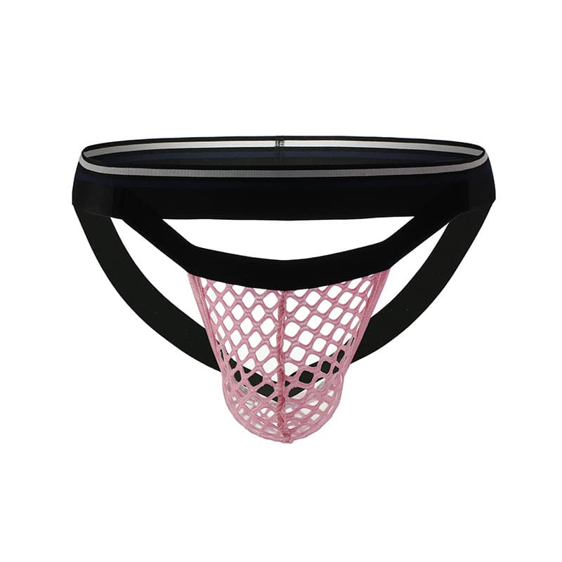 In stock wholesale fishing net men's underwear thin large mesh hip-exposed U convex breathable low waist plus size double thongs foreign trade