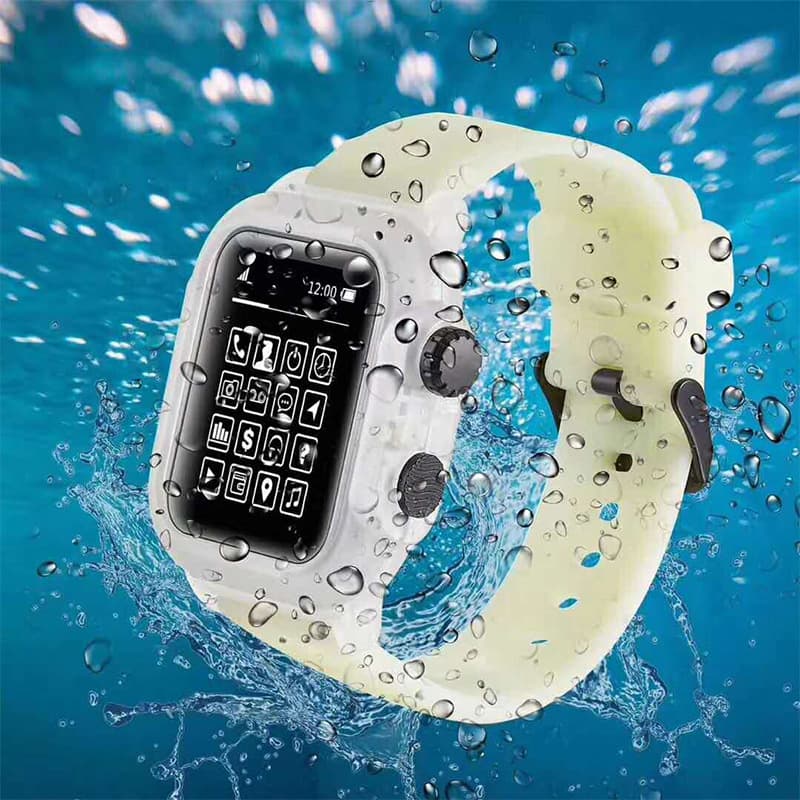 Waterproof case and wristband for Apple Watch 9/SE/8/7/6, diving silicone strap 45mm