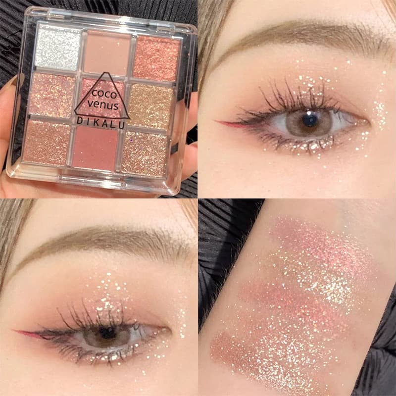 DIKALU Sunset Sunset Nine-Color Palace Grid Eyeshadow Palette Long-lasting Makeup Pearlescent Glitter Eyeshadow Internet Celebrity Cross-Border