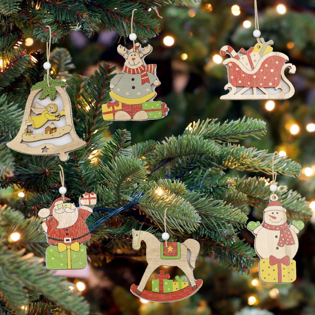 2020 New Wooden Christmas Tree Ornaments Creative Colorful Decorative Pieces Christmas Light Decoration Diy Suit