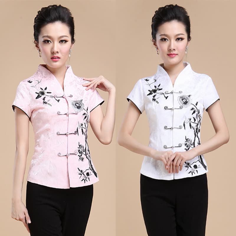 Drop Shipping Women's Tang Suit Middle-aged Mother's Outfit Chinese-style Modified Short-sleeve Summer T-shirt Ethnic Style