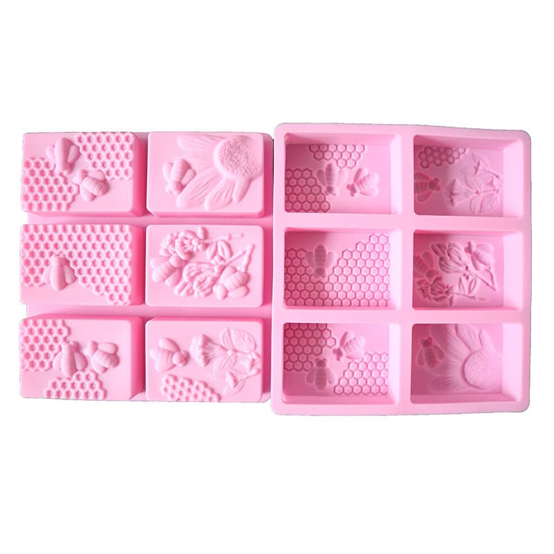 Hot Sale Silicone 6-Cavity Square Bee Flower Pattern Handmade Soap Mold Cake Mold Aroma Mold