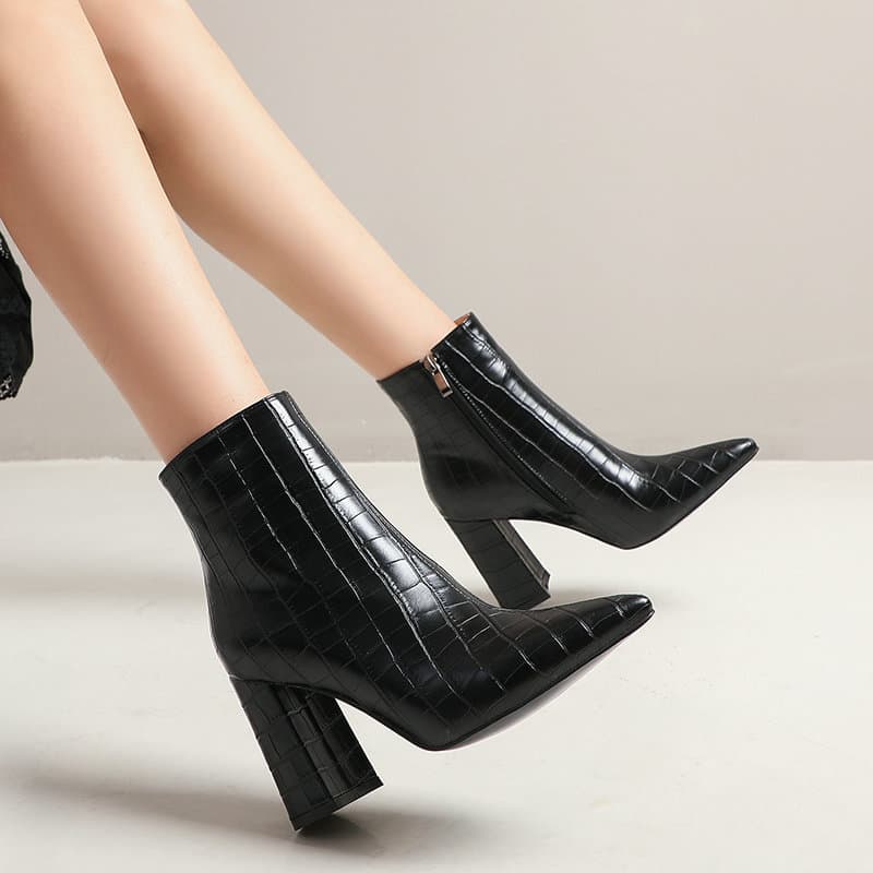 Western Crocodile Embossed Chunky Heel Large Size Women's Boots Short Boots Trendy Women's Casual Lazy Boots Ankle Women's Boots
