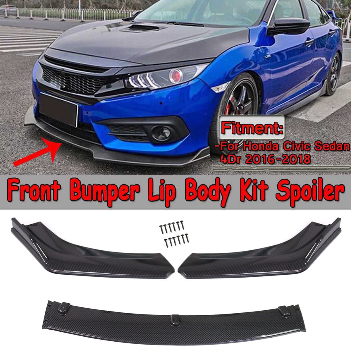 Car Modification Three-Stage Front Splitter Carbon Pattern Front Lip Front Bumper Angle Small Body Kit