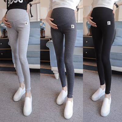 Pregnant Women's 9-Length Slim Fit Pants Elastic Waistband Maternity Support Bottom Cat Patterned Lightweight Polyester