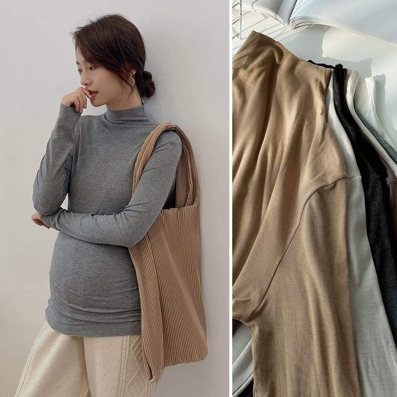 Maternity High Elastic Round Neck One Shoulder Base Shirt Spring Summer Autumn Korean Style Pregnant Women Top Fresh Sweet Style