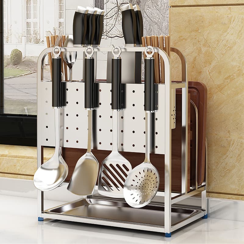 Stainless Steel Knife Rack Storage Shelf Kitchen Organizer for Spice Jars and Condiments, Multi-Layer, Hardware, Home Use