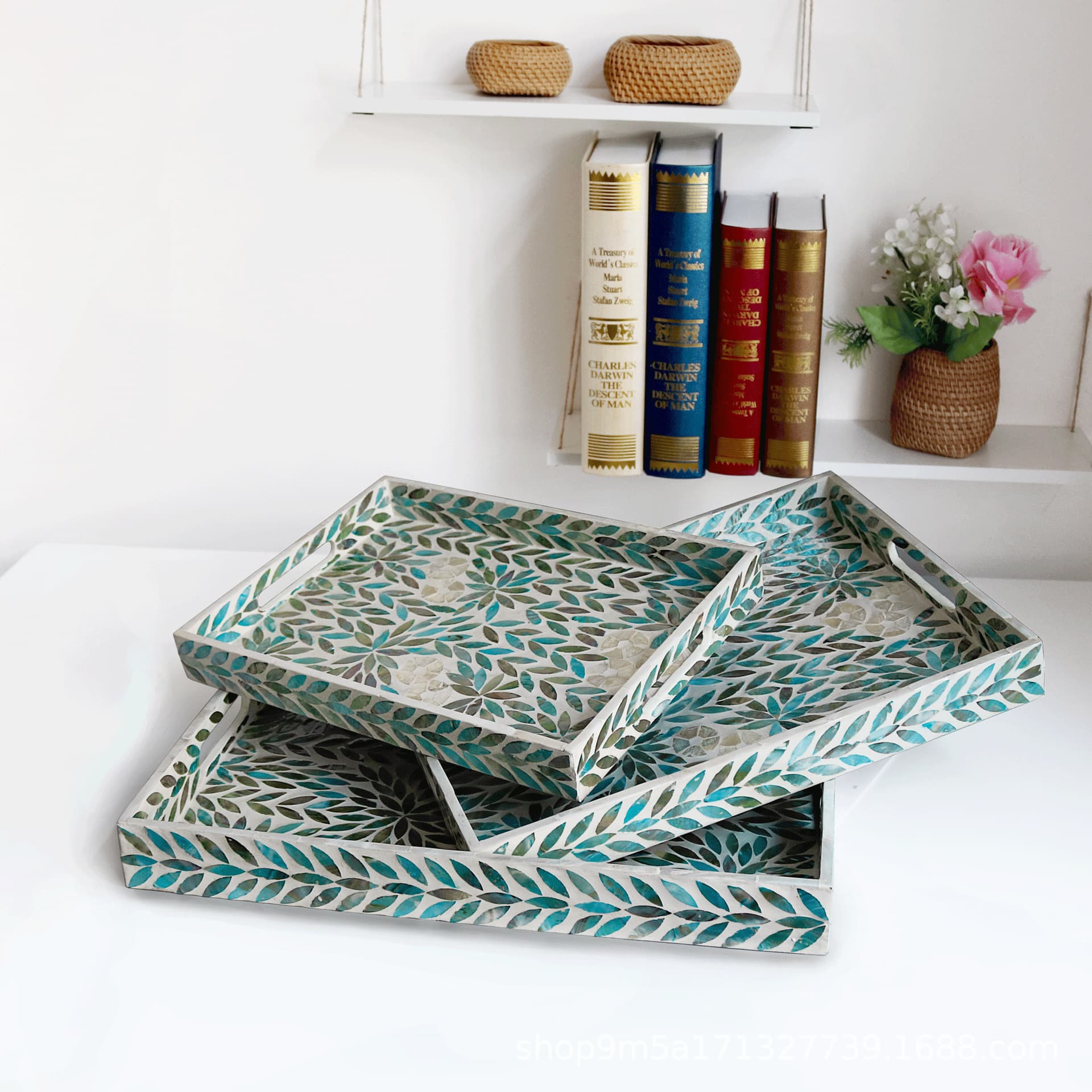 Nordic imported creative handmade colorful seashell fruit plate decoration ornament jewelry storage tray rectangular storage plate