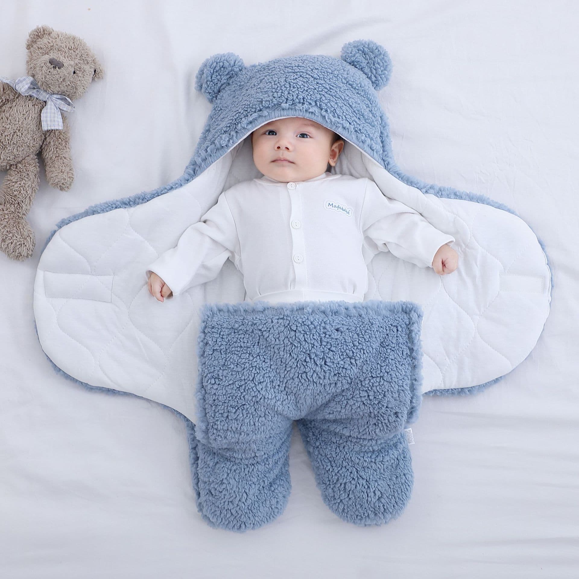 Thickened Baby Sleeping Bag for Newborns Autumn Winter Baby Wrap Reusable Soft Lamb Velvet Fabric Anti-startle Blanket Baby Supplies