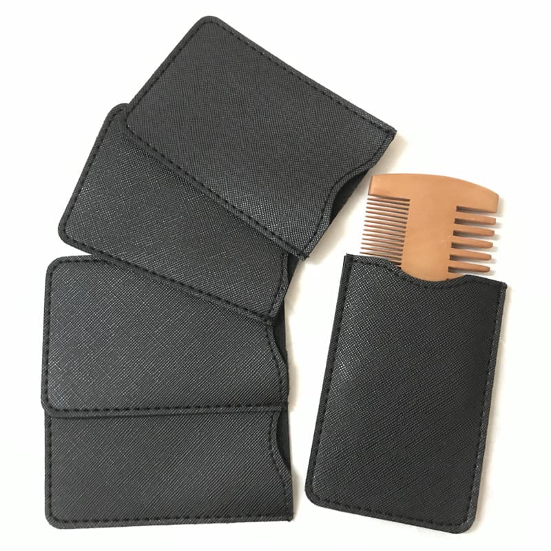 Cross-border comb leather case, customizable with logo, beard comb protective case, wooden comb protective case, comb PU storage case