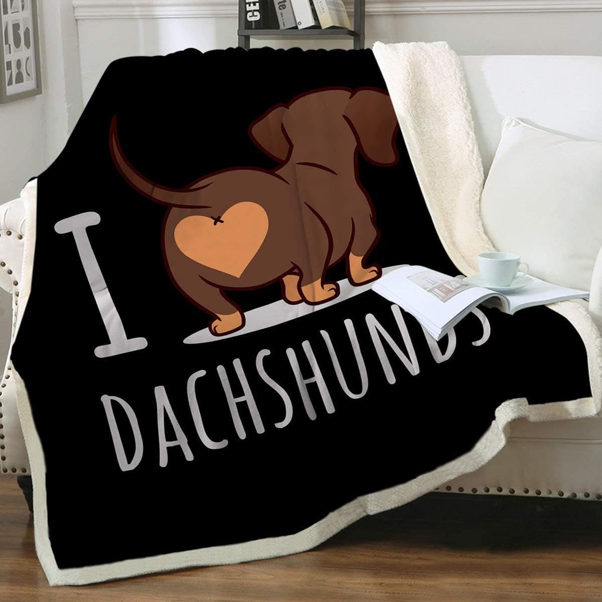 Cute Dachshund Wool Blanket, Soft and Comfortable Fluffy Warm Plush Cartoon Design